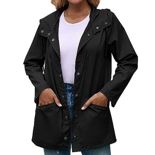 Waterproof Jacket Women Solid Rain Jacket Outdoor Plus Size Hooded Windproof Loose Coat Water Proof Fur Collar Long Raincoat Women Waterproof Sales Holiday Essentials for Women Ski Jacket Womens