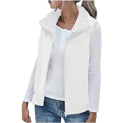 AMhomely Teddy Fleece Gilet For Women UK Ladies Lightweight Fleece Jackets Full Zip Sleeveless Turn Down Waistcoat Plain Casual Double Fleece Coats Outwear Body Warmer Vest Gilet or Spring & Fall