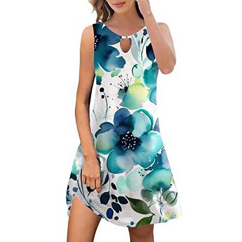 AMDOLE Evening Dresses for Women UK Print Cover Up Round Neck Sleeveless Tank Top Dress Prom Dress