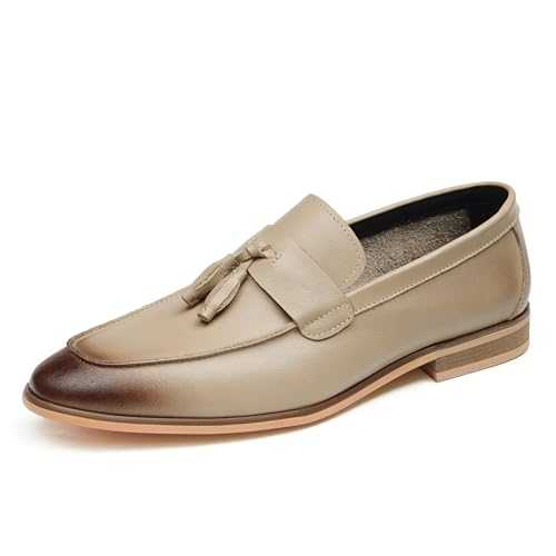 Men's Tassels Loafers Cowhide Retro Moccasins Slip On Business Casual Leather Shoes