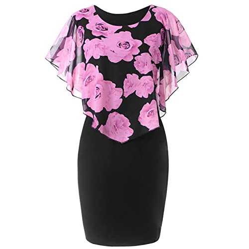 Summer Dresses for Women UK Clearance Plus Size Elegant Round Neck Printed Solid Sleeveless Pullover Dress for Special Occasions Ladies Maxi Dresses Petite Sexy Dress UK Size