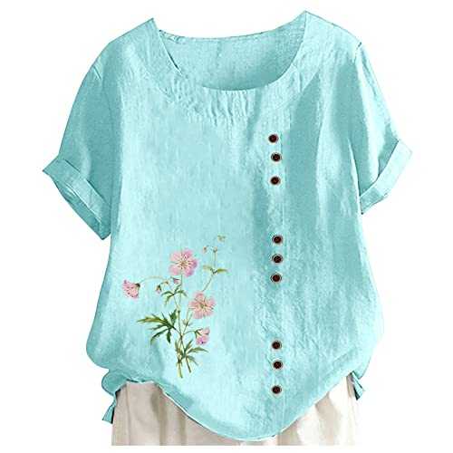 Printed Women Plus Shirt Blouse Size Tunic Loose Casual O-Neck Tops Button Women's Blouse Compression Shirts Women Long Sleeve