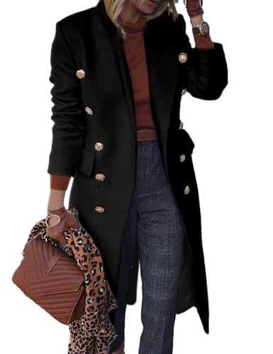IDEALSANXUN Wool Coats for Women Fall Winter Dress Peacoat Long Trench Coat Double Breasted Blazer Jackets Overcoat