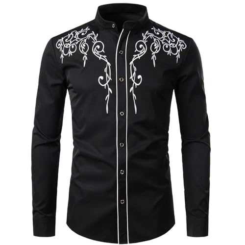 RUMAOZIA Cowboy Western Shirts Men's Cowboy Long Sleeve Shirts Stretch Long Sleeve Cowboy Shirt Western Shirts Retro Western Cowboy Shirt Button Down Hippie Shirt Cowboy Costume Casual Shirts