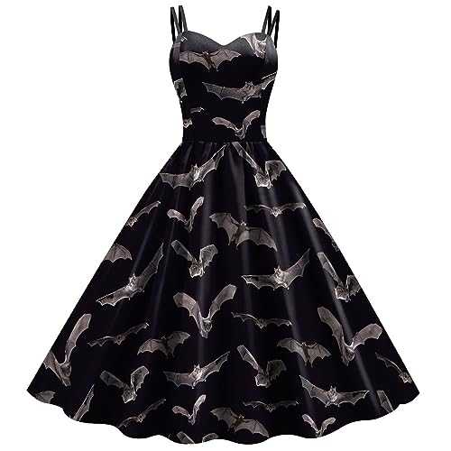 JMEDIC Gothic Wedding Dress Patterns Bat Print Sexy Camisole Dress Plus Size Gothic Dress for Women Medieval Decor Kitchen Pennywise Cosplay Costume