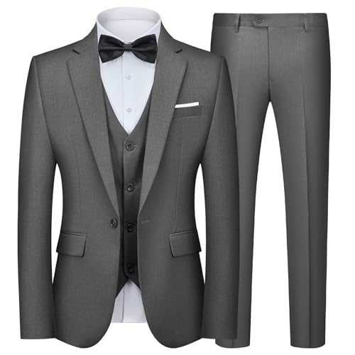 Autsel Mens Suits 3 Piece Slim Fit Single Breasted One Button Tuxedo Suit Blazer Waistcoat Trousers