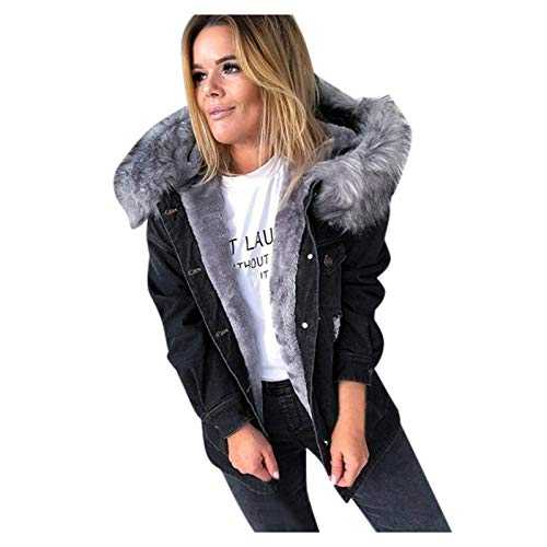 BOTCAM Women's Winter Jacket, Warm Lined Denim Jacket, Mountain Jacket, Lightweight Denim Jacket with Fur Hood, Outdoor Sports Jacket, Sweat Jacket, Hooded Jacket, Oversize Women's Parka, Autumn,