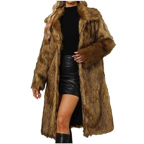 duxyoz Fur Coats For Women Casual Lapel Long Sleeve Fleece Faux Fur Jacket Fuzzy Fleece Winter Trench Coat Thick Warm Outerwear Overcoat Open Front Long Shaggy Coat Fluffy Cardigan