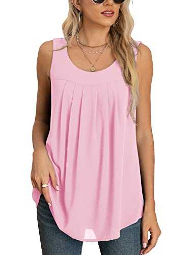 Yommay Women's Vests Summer Ladies Tank Tops for Women Flowy Classic Chiffon Sleeveless Elegant Tank Blouses Loose Fit Work Blouses Shirts