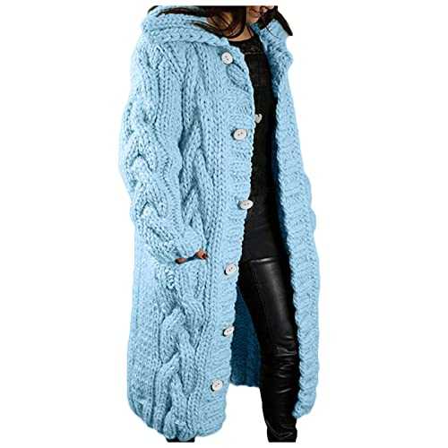 AMhomely Winter Jackets for Women UK Womens Long Cardigan Sweaters Oversized Hoodies Fall Casual Open Front Long Sleeve Cardigans Warm Chunky Knit Sweater Coats Outerwear with Pockets