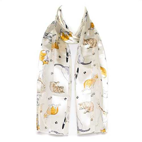 Hat To Socks Chiffon Satin Scarf with Cat Paw Kitten Print