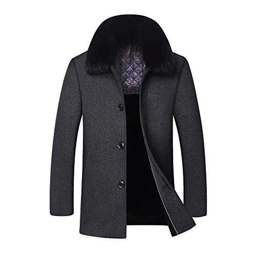 Mens Wool Coat Winter Padded Thick Trench Coats with Detachable Faux Fur Collar
