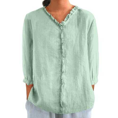 Linen Tops for Women UK V Nevk Plus Size Cheesecloth Tops Breathable Button Down Linen Top Holiday Clothes Short Sleeve Autumn Lapel Art Solid Color Round Neck Loose Pullover Top Casual Shirt T Shirt