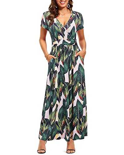 OUGES Women's 2024 Fashion Long Sleeve V Neck Maxi Dress with Pockets Maternity Clothes Nursing Dresses