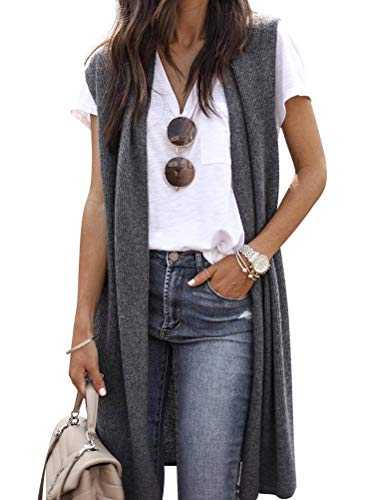 Dresswel Womens Sleeveless Cardigan Ladies Draped Open Front Long Waistcoat Jacket Blazer Vest Coat