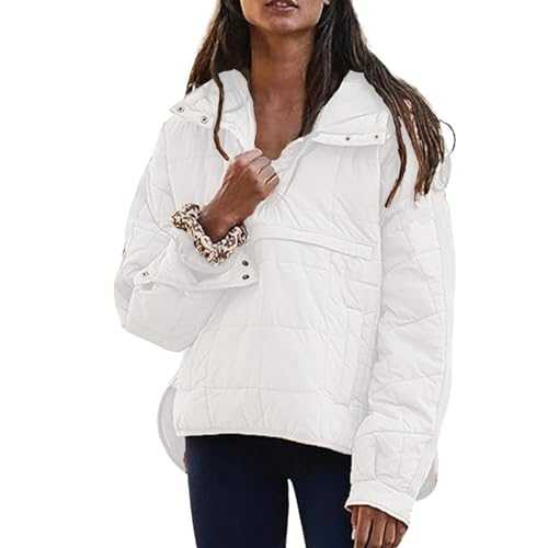 Pullover Puffer Jacket Women Casual Winter Warm Down Thick Long Sleeve Quilted Hoodies Winter Coats Outerwear Lightweight Warm Coat Sale