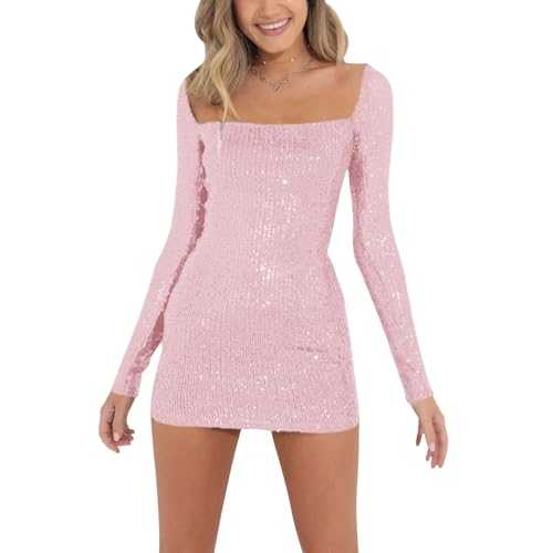 Women Sparkle Sequins Mini Dress Sexy Tie Back Bodycon Dress Long Sleeve Shiny Evening Dresses Night Out Party Outfits