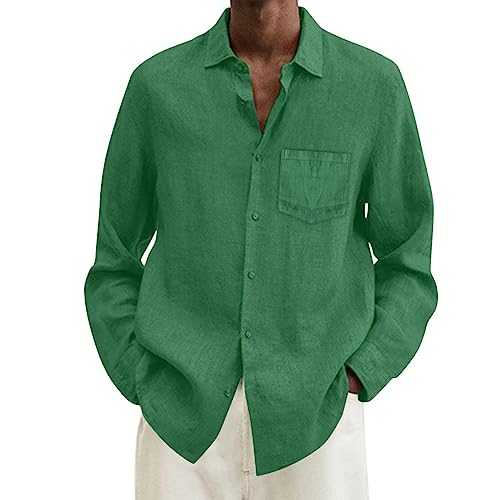 Shirts for Men Adult Summer Linen Solid Casual Plus Size Loose Shirt Turn Down Long Sleeve Shirt Outdoor T Shirt Stretch Formal Dress Shirt Business Casual Wedding Work Button Down Shirts