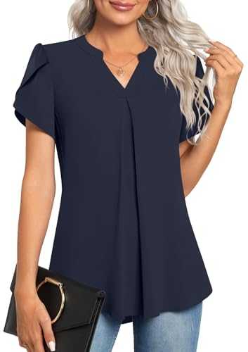 Anyhold Women's Summer Dressy Chiffon Notch V Neck Sleeveless Blouse Tops Loose Fit Casual Tank Tops Office Cute Work Shirts