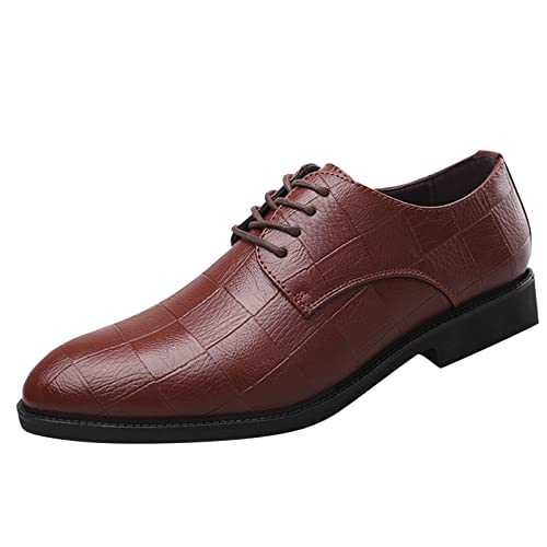 Men's Formal Dress Shoes Classic Lace-Up Business Leather Shoes Oxford Shoes for Men Pointed Toe Elegant Evening Party Shoes Wide Wear-Resistant Driving Walking Thick-Soled Mens Shoes