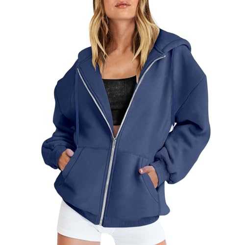 FNKDOR Women's Hoodies for Women UK Zip Up Hoodie Drawstring Oversized Y2K Ladies Spring Autumn Winter Full Zipper Jacket Plain Sweatshirt with Hooded Black Hoodie Women