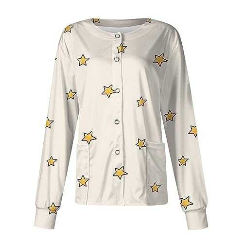 Going Out Tops,Women Long Sleeve Pattern Pocket Working Stand-Up Collar Single-Breasted Protective Overalls Cardigan