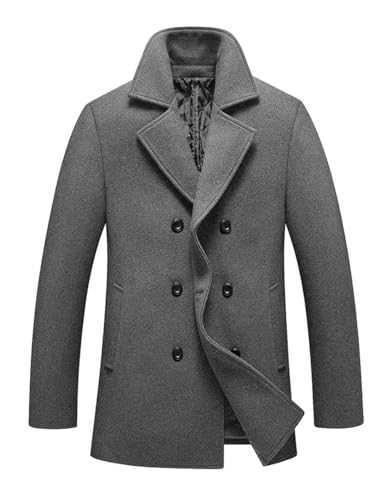 Lavnis Men's Winter Wool Coats Slim Fit Single Breasted Trench Jacket Woolen Pea Coat