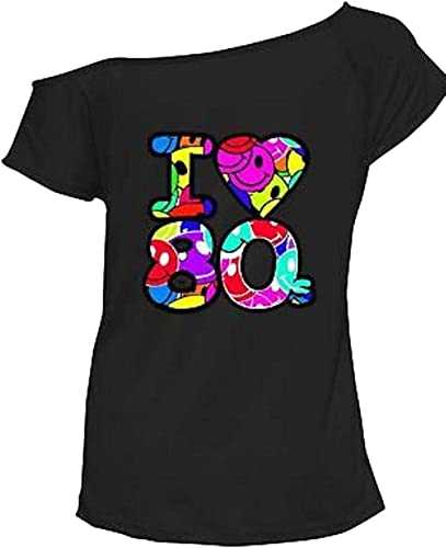 RIDDLED WITH STYLE Women's I Love The 80s Slogan Cap Sleeve Slash Neck T-Shirt Outfit Ladies I Love 90s Slogan Slash Neck T-Shirt Pop Star Top Fancy Lightweight Dress UK 8-26
