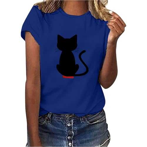 FNKDOR Womens T Shirt Cat Graphic Print Tee Top Casual Loose Crewneck Tunic Top Ladies Summer Short Sleeve Blouse Multi Color Comfy Breathable Basic Outfits
