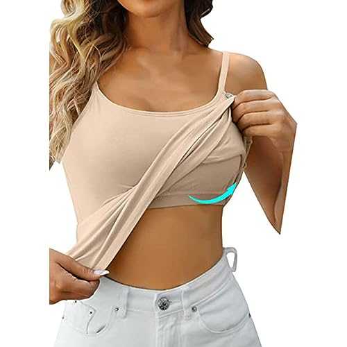 Skang Camisole Tops for Women Built in Bra Plus Size Cotton Shelf Bra Adjustable Spaghetti Strap Tank Tops Padded Workout Tops Summer T-Shirt Ladies Daily Comfy Tee S-6XL