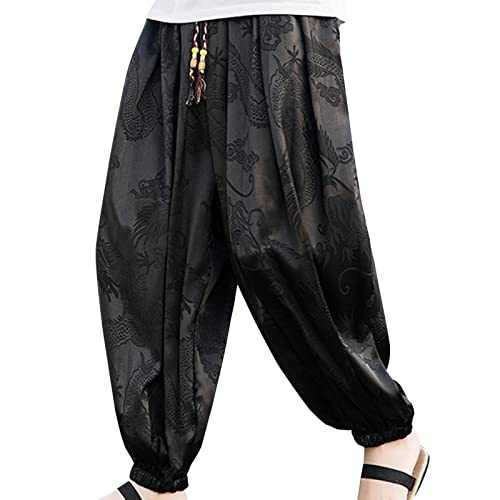 Track Suit Bottoms for Men UK Summer Flower Print Pants Fashion Loose Beach Pants Retro Daily Pants Oversized Cargo Pants Men Harem Pants UK Plus Size Loungewear Trousers