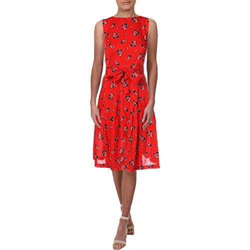 ANNE KLEIN Women's Cotton FIT & Flare Dress, Poppy/Anne Black Combo, 20