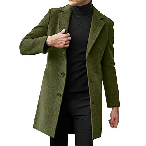 BIISDOST Peacoat Mens, Wool Overcoat, Long Trench Coa, Regular Fit Notched Collar Woolen Jackets, Double-sided Tweed Overcoat, Medium-length Thickening Overcoat, Business Suit, Stylish Windbreaker