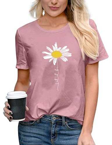 TOPLAZA T Shirts for Women Graphic Short Sleeve Crew Neck Casual Summer Tee Tops