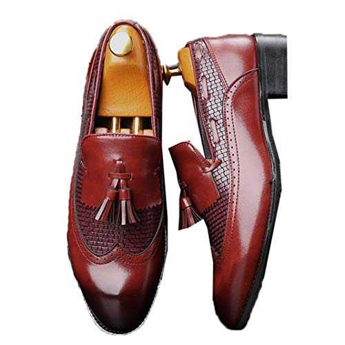 Men Leather Tassel Loafers Retro Casual Pointed Toe Formal Work Oxfords Business Wedding Slip on Dresss Shoes