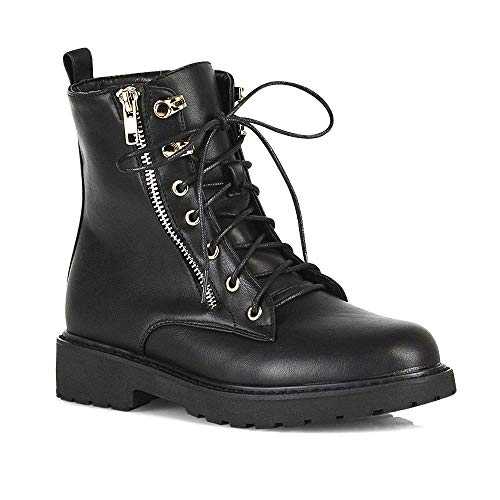 ESSEX GLAM New Womens Biker Ankle Boots Ladies Lace Up Side Zip High Top Shoes Size 3-8