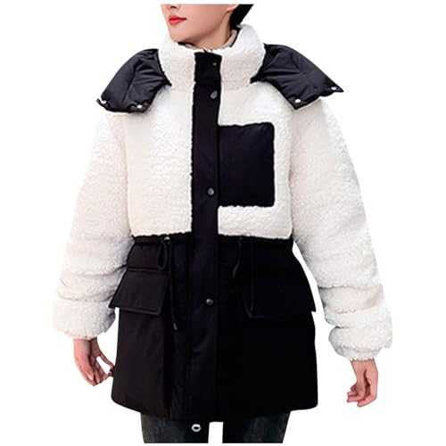 Wyongtao Winter Jackets for Women UK Puffer Jackets Thicken Sherpa Fleece Lined Parka Jacket Warm Down Padded Coats Trendy Hooded Warm Winter Cotton Coat Peacoat Outerwear Outwear Overcoats