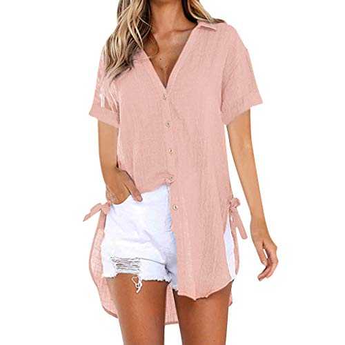 Lazzboy Women Casual Loose Button Long 3/4 Sleeve/Short Sleeve Tunic Tops T Shirt Blouse