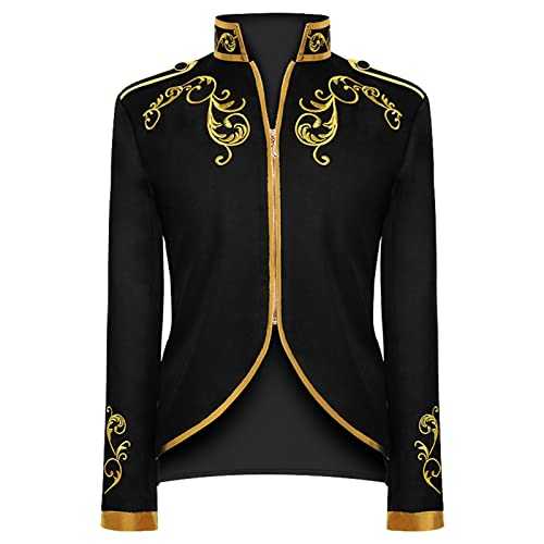 Blazers for Men UK Vintage Embroidery Tailcoat Regular Fit Zip Up Suits Casual Warm Blazer Loose Simple Versatile Suit Jacket High Collar Winter Blazer Jacket