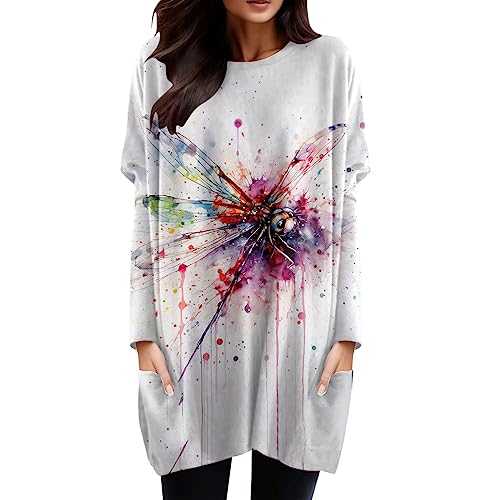 Women's Winter Casual Fashion Round Neck Long Sleeve T-Shirt Top Pocket Puff Sleeve Print Top Blue Glitter Top