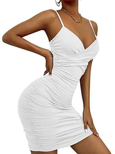 SEAUR - Bodycon Dresses for Women Sexy Summer Spaghetti Strap Tight Dress One Shoulder Sleeveless Dress Club Cocktail Party