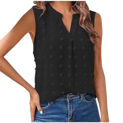 TURWXGSO Sleeveless Tops for Women UK Summer Vest Tops Trendy Swiss Dot Blouses Elegant Tunic V Neck Tank Tops Casual Dressy Office Cute Work Shirts Pleated Ladies Tshirts Sale