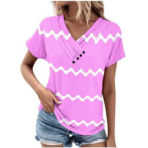 V Neck T Shirts for Women UK Sale Clearance Summer Striped Printed T-Shirts Short Sleeve Tunic Tops Casual Baggy Elegant Tshirts Comfortable Loose Tee Shirts Ladies Blouses Size 8-18
