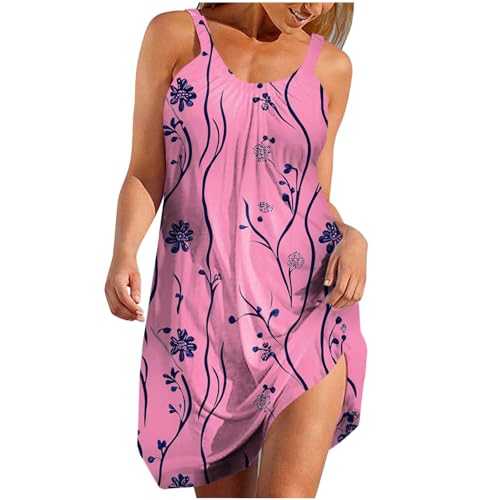 Beach Dresses for Women UK Clearance,Ladies Floral Printed Sleeveless V Neck Sundress,Summer Casual Loose Hawaiian Style Midi Dress Holiday Vacation Swimwear Dress Trendy Clothes S-XXL