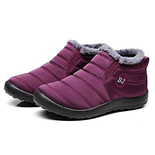 PAIDAXING Ladies Winter Boots Snow Boots Womens Mens Waterproof Walking Boots Flat Short Ankle Boots Anti-Slip Fur Lined Slip On Comfy Warm Booties UK Size 3-9