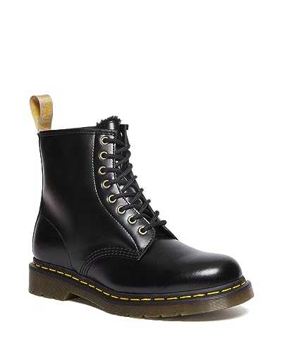 DR MARTENS Men's 8 Eye Boot, Black Norfolk Flat & Black Borg Fleece, 11 UK