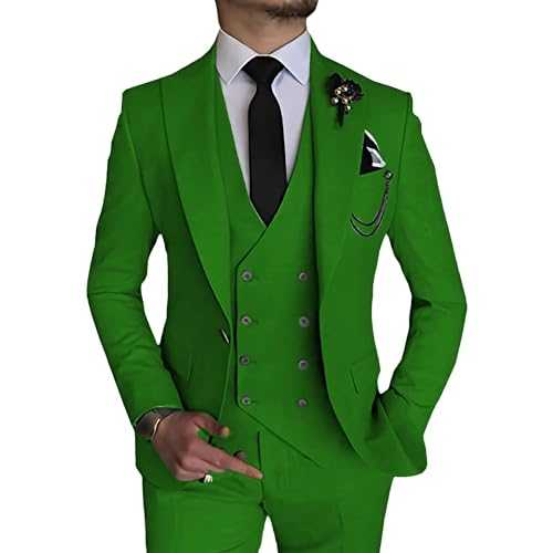 Men’S Suit Slim Fit 3-Piece Leisure Suit One Button Blazer Dress Business Wedding Party Jacket Vest & Pants
