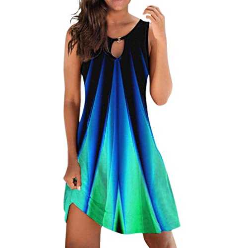 AMhomely Summer Dresses for Women UK Clearance Sleeveless Skater Dress Knee Length Tunics Dress with Keyhole Floral Print Tank Dress Ladies Summer Shift Dress Swing Dresses Sale