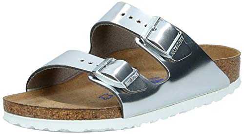 Arizona Metallic Silver Soft Footbed Leather Sandal 38 N (US Women's 7-7.5)