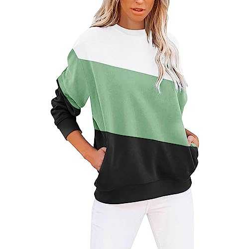 Women's Crew Neck Solid Color Sweatshirt Long Sleeves Casual Pullover Cute Lightweight Loose Tops Women Sweatshirt Oversized Zip Up Hoodie Gifts for Teachers Sale Clearance Items Under 5 Pounds